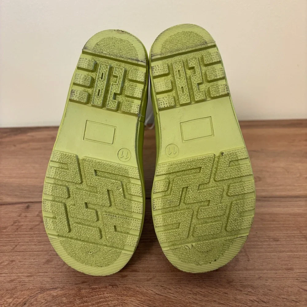 Harper Canyon Audra Rain Boots Blue Green Kids Size 11 Rubber Lug Sole Pull On